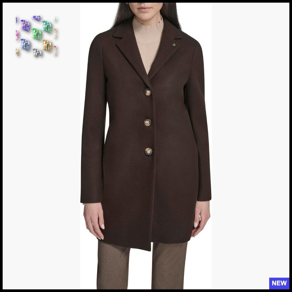Classic Faux Wool Overcoat Long Button Front Winter Jacket Tailored Silhouette